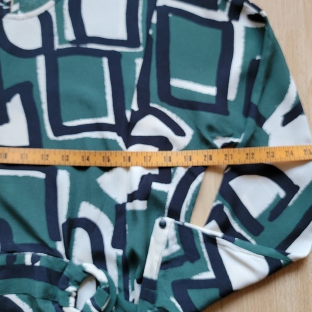 Zara Geometric Print Belted Mini Dress Green White Black Long Sleeve Women S - Picture 6 of 9